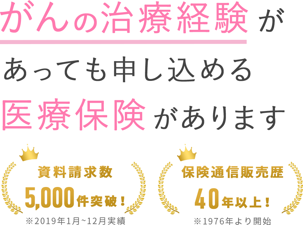 がんの治療経験があっても申し込める医療保険があります・資料請求数5,000件突破※2019年1月～12月実績・保険通信販売歴40年以上！※1976年より開始