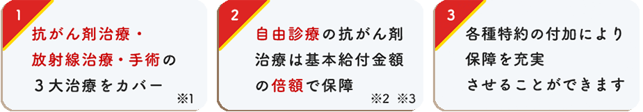 1 保険料はお手頃です！ 2 保険金額・保険期間を選べます！ 3 安心の 保障内容！