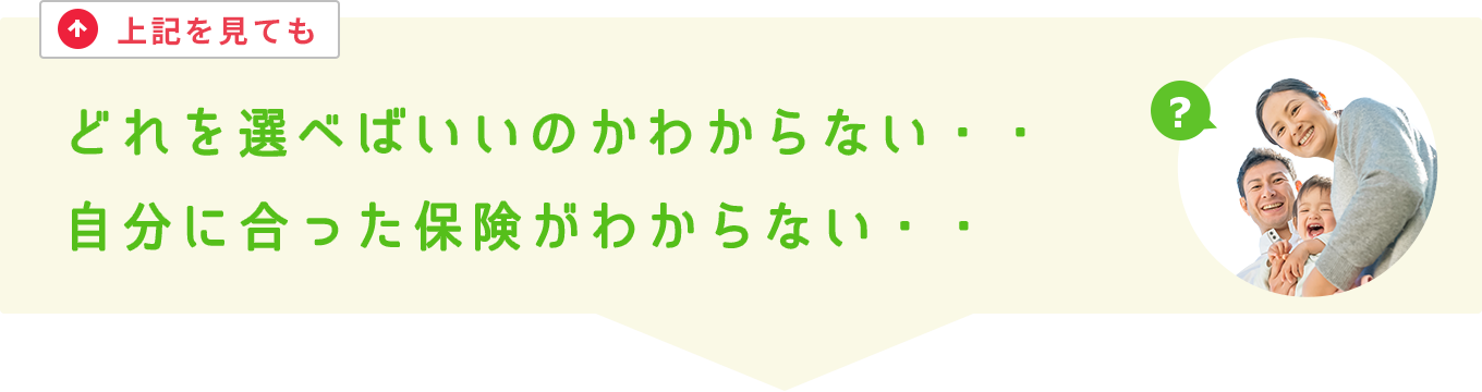 上記をみても、どれを選べばいいのかわからない・・自分に合った保険がわからない・・