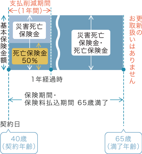 〈契約例2〉満40歳の方が、保険期間が65歳満了の引受基準緩和型定期保険（無解約返戻金型）を契約した場合